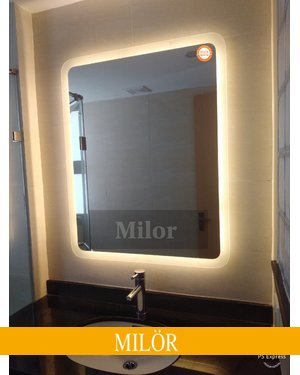 Gương đèn led vàng bo góc phun cát trong  hình chữ nhật milor