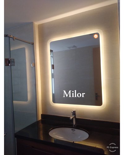 Gương phòng tắm HCN led trắng không bo góc Milor